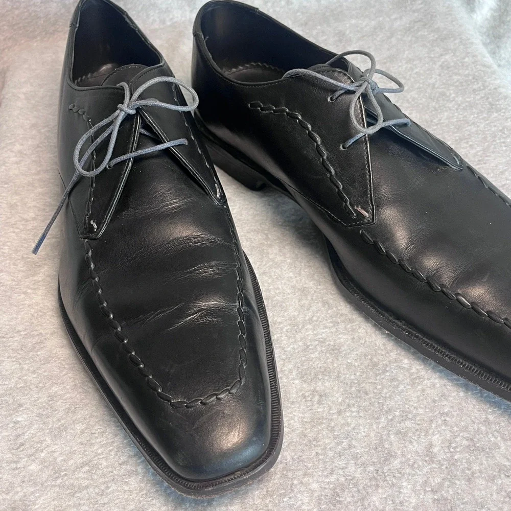 Paul Smith Mens Hand Crafted Black Leather Whipstitch Apron Toe Derby Shoes 9.5